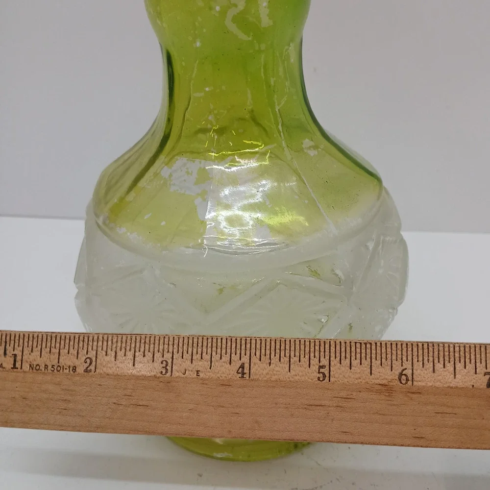 VTG Art Decorative Large Roman Glass Green Vase Diamond Cut Pattern Retro Decor
